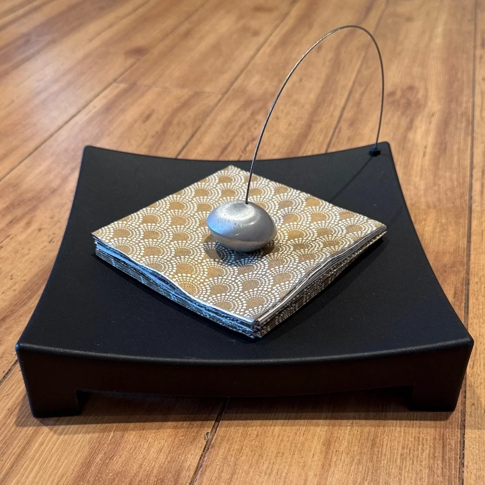 IKEA Modern Black Square Napkin Holder with Silver Accent